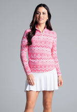 IBKUL Women's Barbara Print Long Sleeve Mock Neck Top - Watermelon/White