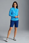 IBKUL Women's Rebecca Print Long Sleeve Mock Neck Top - Turquoise Multi