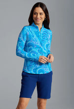 IBKUL Women's Rebecca Print Long Sleeve Mock Neck Top - Turquoise Multi
