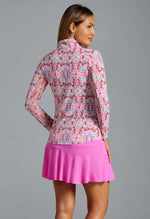 IBKUL Women's Ridley Print Long Sleeve Mock Neck Top - Watermelon Multi