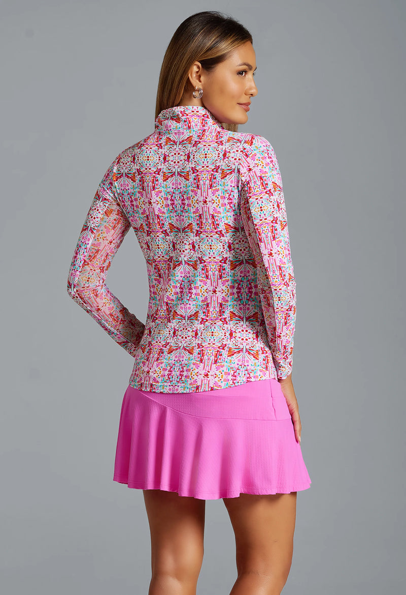IBKUL Women's Ridley Print Long Sleeve Mock Neck Top - Watermelon Multi
