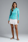 IBKUL Women's Collette Print Long Sleeve Mock Neck Top - Turquoise/Lime