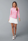 IBKUL Women's Collette Print Long Sleeve Mock Neck Top - Hot Pink/Yellow