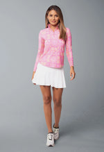 IBKUL Women's Collette Print Long Sleeve Mock Neck Top - Hot Pink/Yellow