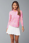 IBKUL Women's Collette Print Long Sleeve Mock Neck Top - Hot Pink/Yellow