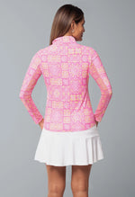 IBKUL Women's Collette Print Long Sleeve Mock Neck Top - Hot Pink/Yellow