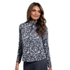 IBKUL Women's Karen Long Sleeve Mock Neck Top - Black/Grey