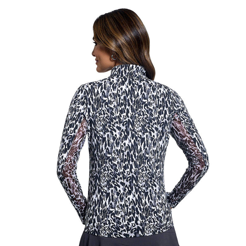 IBKUL Women's Karen Long Sleeve Mock Neck Top - Black/Grey
