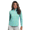 IBKUL Women's Josie Long Sleeve Mock Neck Top - Turquoise/Lime