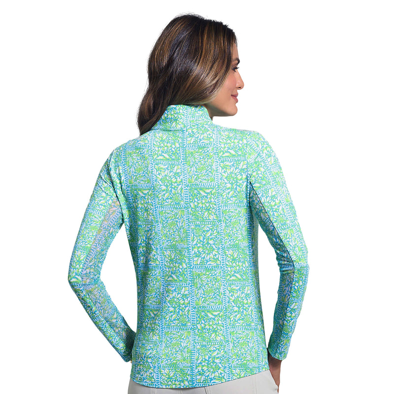 IBKUL Women's Josie Long Sleeve Mock Neck Top - Turquoise/Lime