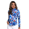 IBKUL Women's Limited Edition Star Spangle Long Sleeve Mock Neck Top - Navy Multi
