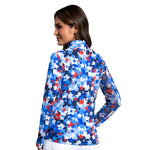 IBKUL Women's Limited Edition Star Spangle Long Sleeve Mock Neck Top - Navy Multi
