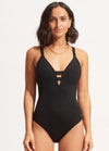 Seafolly Active Deep V Maillot Swimsuit  - Black