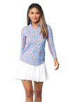IBKUL Women's Romina Long Sleeve Mock Neck Top - Blue Multi