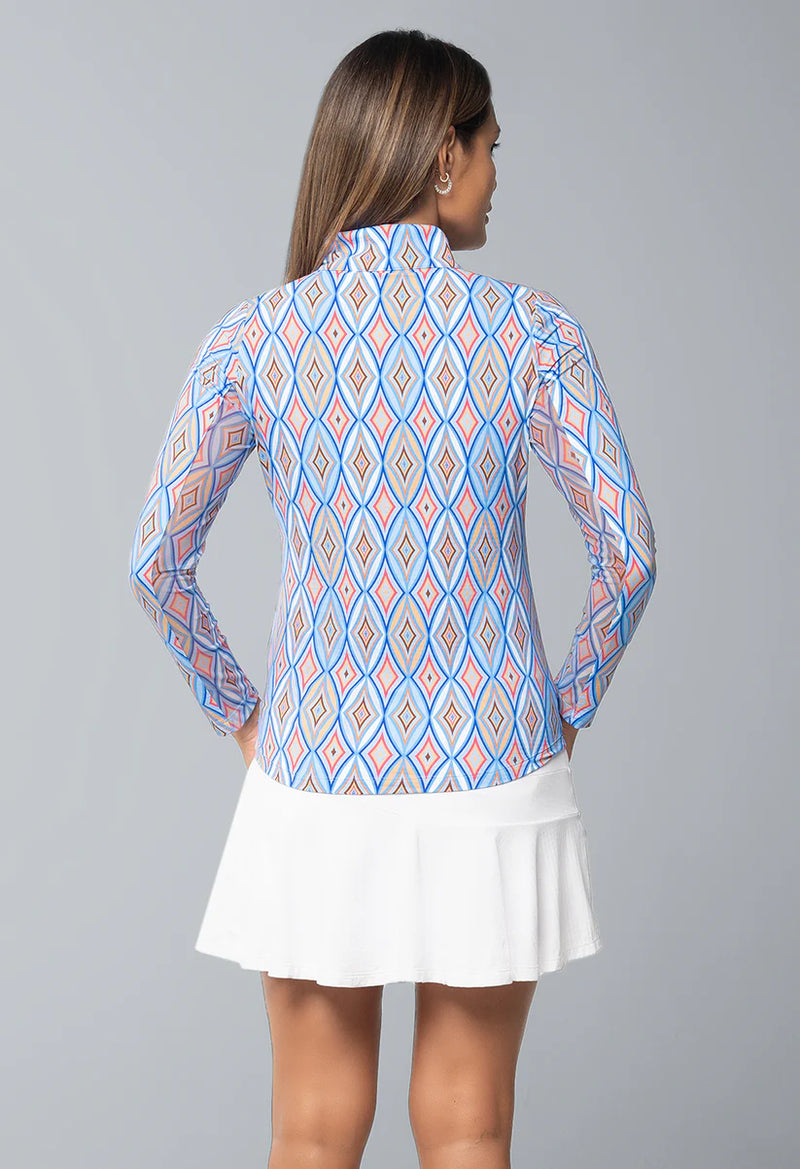 IBKUL Women's Romina Long Sleeve Mock Neck Top - Blue Multi
