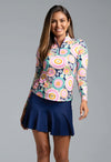 IBKUL Women's Leona Print Long Sleeve Mock Neck Top - Navy Multi