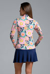 IBKUL Women's Leona Print Long Sleeve Mock Neck Top - Navy Multi