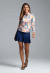 IBKUL Women's Leona Print Long Sleeve Mock Neck Top - Navy Multi