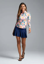 IBKUL Women's Leona Print Long Sleeve Mock Neck Top - Navy Multi