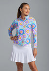 IBKUL Women's Leona Print Long Sleeve Mock Neck Top - Seafoam Multi