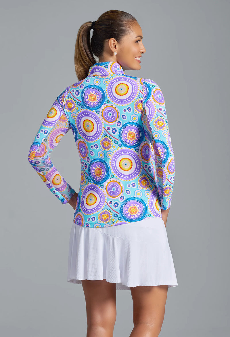 IBKUL Women's Leona Print Long Sleeve Mock Neck Top - Seafoam Multi