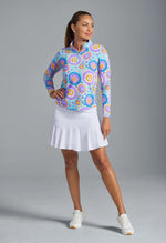 IBKUL Women's Leona Print Long Sleeve Mock Neck Top - Seafoam Multi