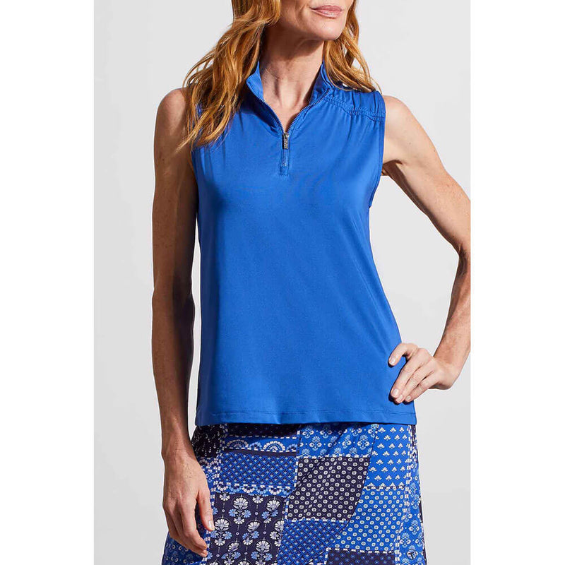 Tribal Sleeveless Zip Mock Top - Cobalt - FINAL SALE