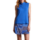 Tribal Sleeveless Zip Mock Top - Cobalt - FINAL SALE
