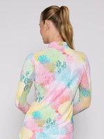 G Lifestyle Long Sleeve Print Zip Mock Neck Top - Multi Coral - FINAL SALE