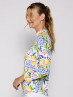 G Lifestyle Long Sleeve Print Zip Mock Neck Top - Blue Lemon