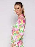 G Lifestyle Long Sleeve Print Zip Mock Neck Top - Island Pink