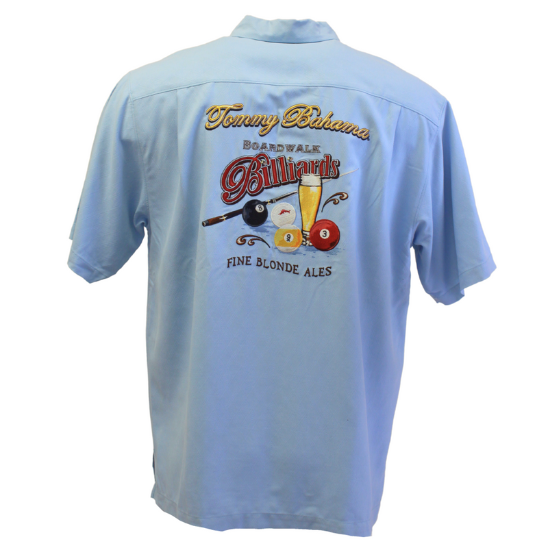 TBLV Tommy Bahama Mens Original Sample Boardwalk Billiards Camp Shirt - Chambray Blue