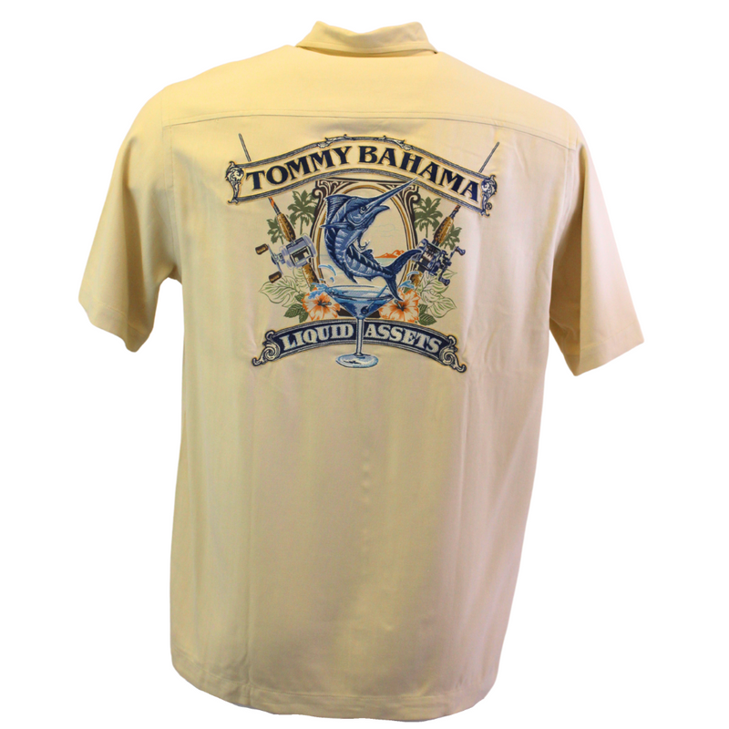 TBLV Tommy Bahama Mens Original Sample Liquid Assets Camp Shirt - Lt Straw