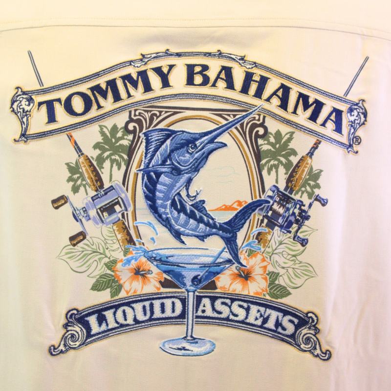 TBLV Tommy Bahama Mens Original Sample Liquid Assets Camp Shirt - Lt Straw