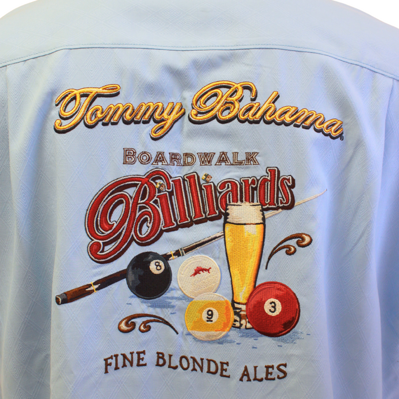 TBLV Tommy Bahama Mens Original Sample Boardwalk Billiards Camp Shirt - Chambray Blue