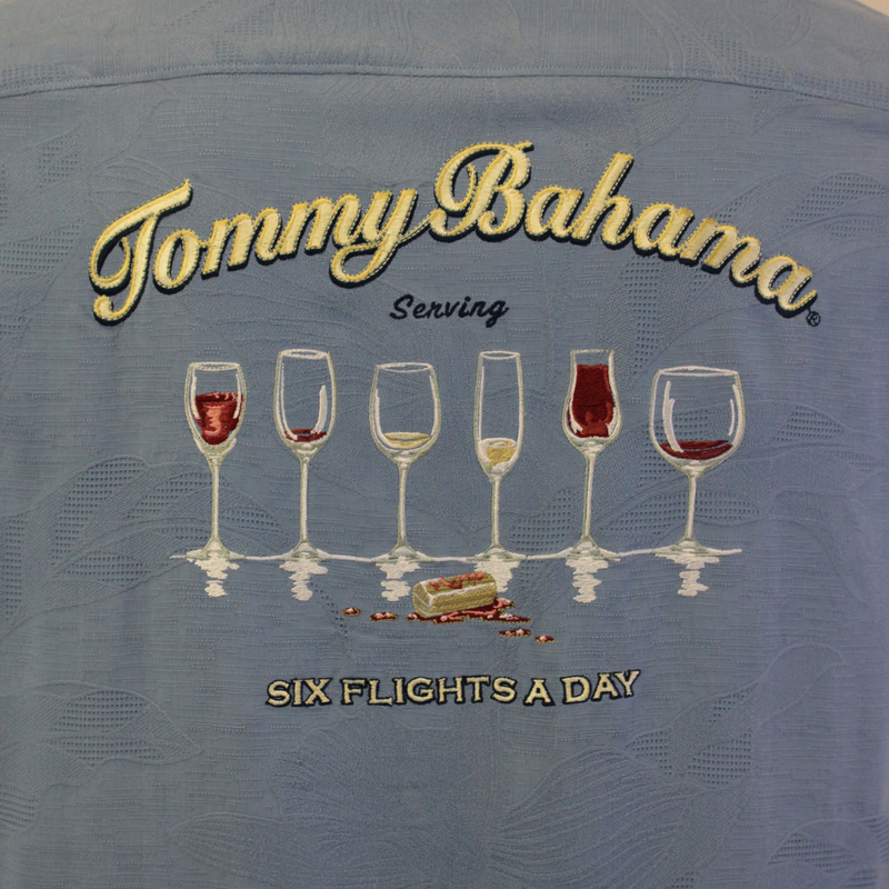 TBLV Tommy Bahama Mens Original Sample Six Flights a Day Camp Shirt - Beachside Blue