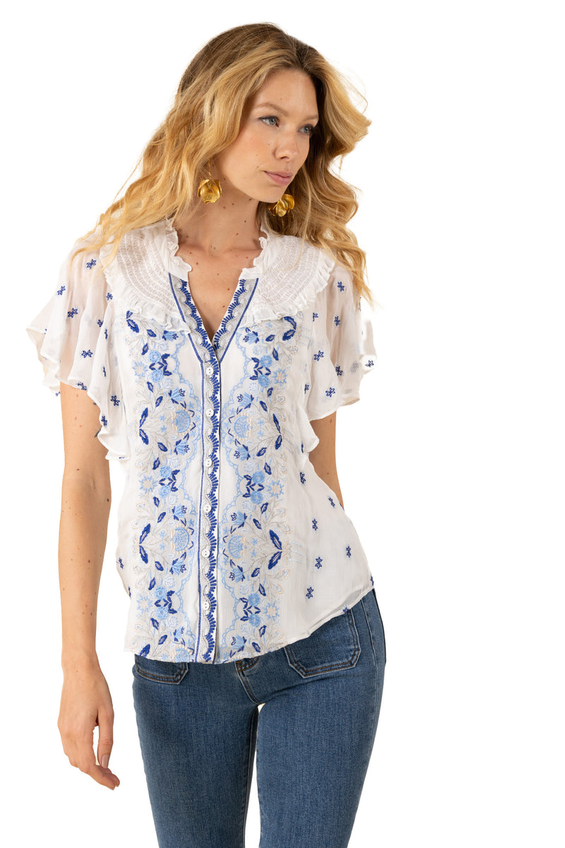 Hale Bob Aliana Short Sleeve Top - Blue - FINAL SALE