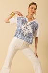 Hale Bob Margo Short Sleeve V-Neck Top - Blue - FINAL SALE