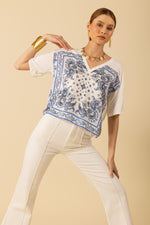 Hale Bob Margo Short Sleeve V-Neck Top - Blue - FINAL SALE