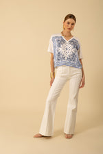 Hale Bob Margo Short Sleeve V-Neck Top - Blue - FINAL SALE