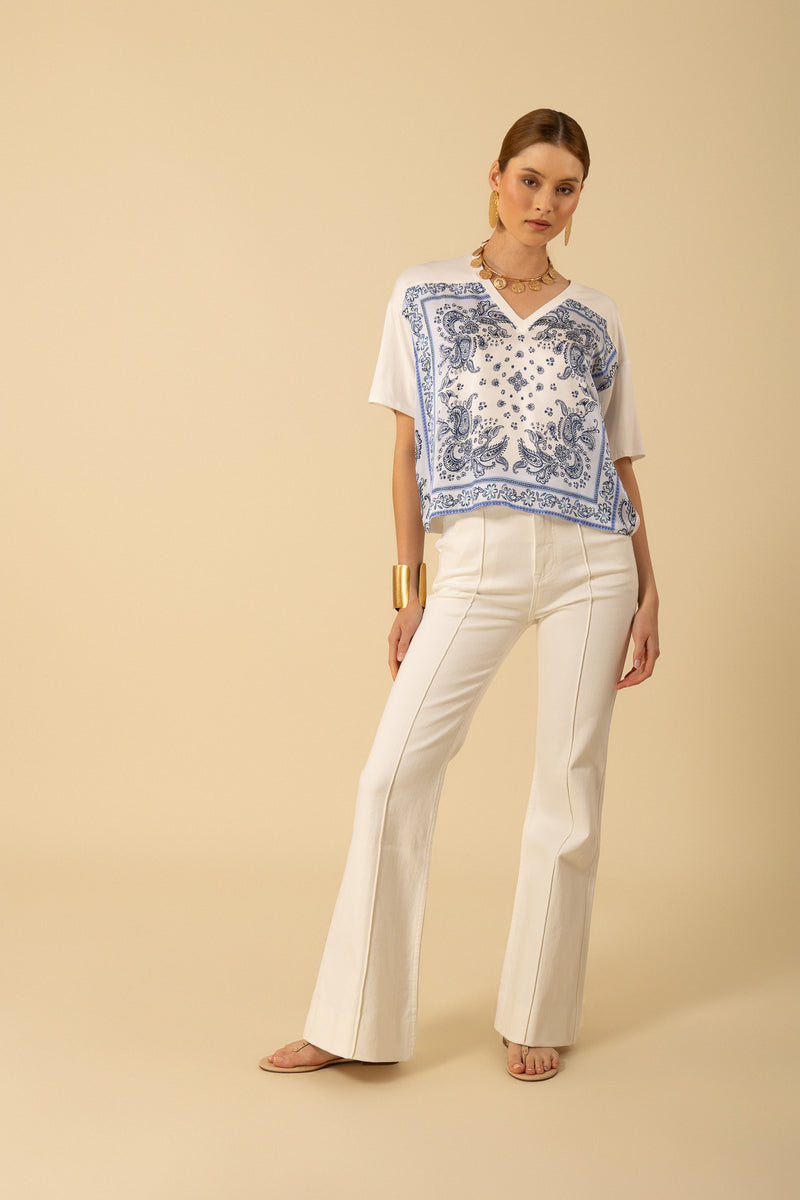 Hale Bob Margo Short Sleeve V-Neck Top - Blue - FINAL SALE