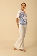 Hale Bob Margo Short Sleeve V-Neck Top - Blue - FINAL SALE
