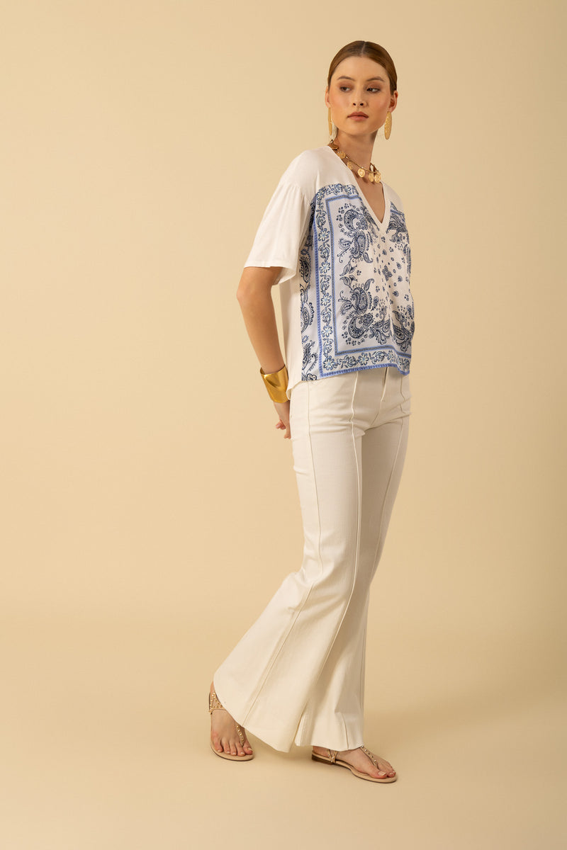 Hale Bob Margo Short Sleeve V-Neck Top - Blue - FINAL SALE