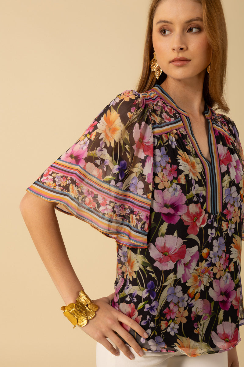 Hale Bob Briana Short Sleeve Top - Black - FINAL SALE