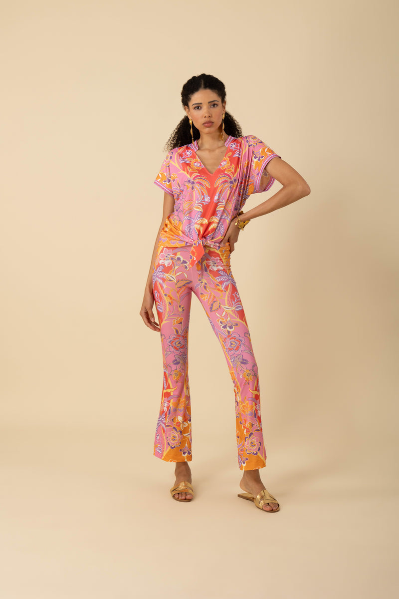Hale Bob Jazmin Short Sleeve V-Neck Top - Pink - FINAL SALE