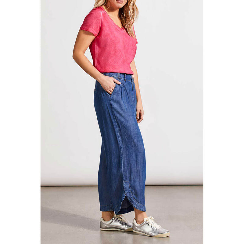 Tribal 24-Inch Flowy Pleated Pant With Tulip Hem & Pockets - Dark Chambray - FINAL SALE