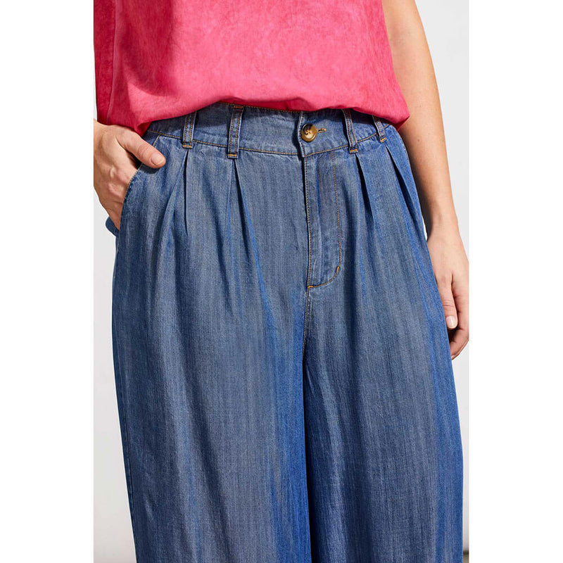 Tribal 24-Inch Flowy Pleated Pant With Tulip Hem & Pockets - Dark Chambray - FINAL SALE