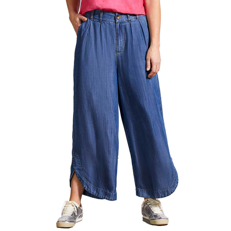 Tribal 24-Inch Flowy Pleated Pant With Tulip Hem & Pockets - Dark Chambray - FINAL SALE
