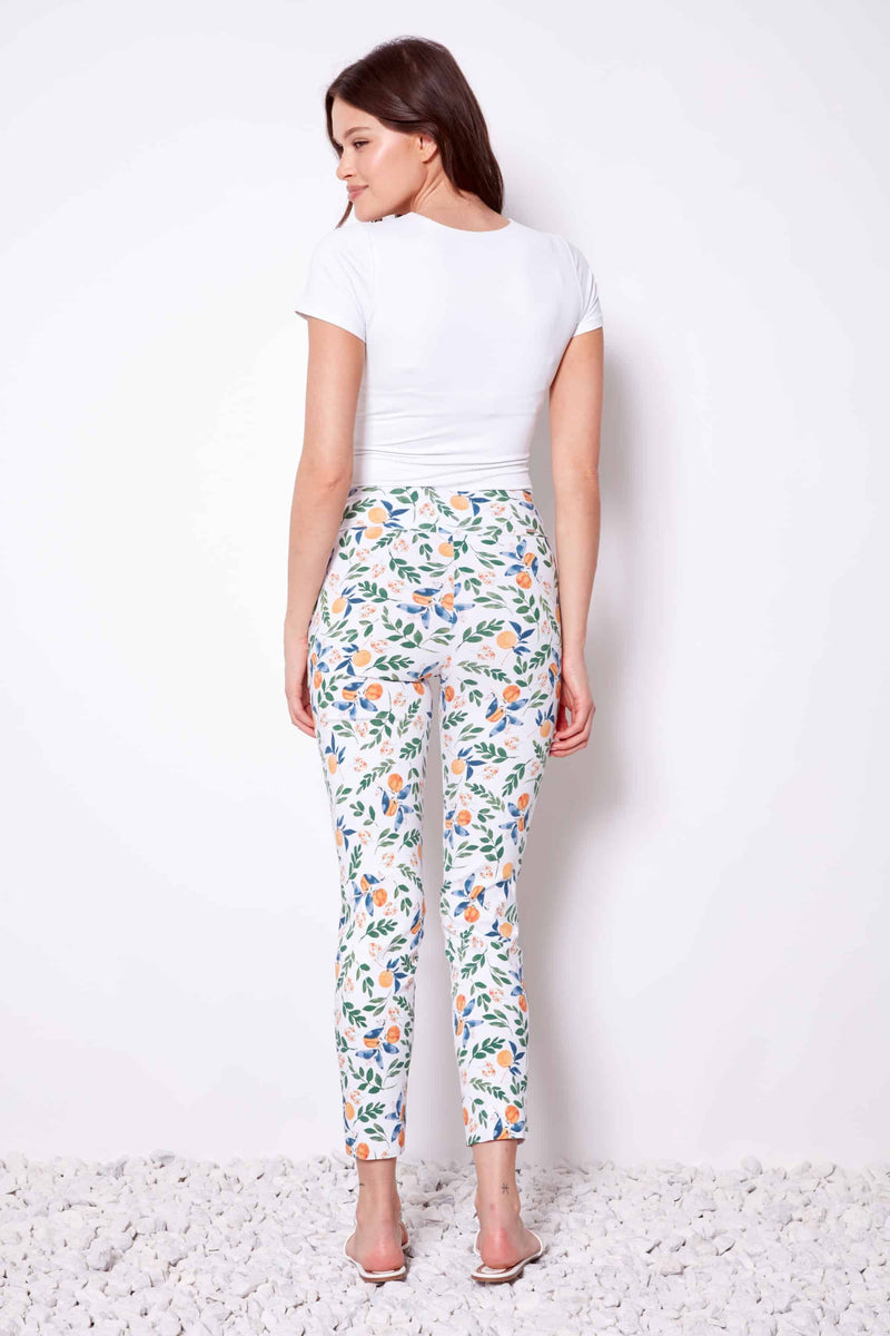 UP! Mandarin Techno Ankle Pant - Orange/Green/White Mandarin Print - FINAL SALE