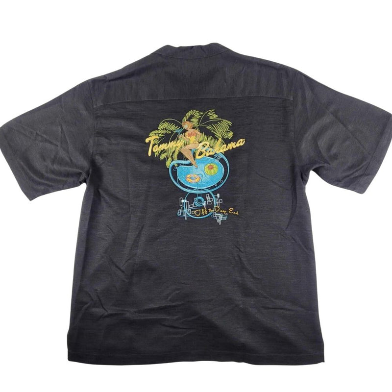 TBLV Tommy Bahama Mens Original Sample Off The Deep End Camp Shirt - Black